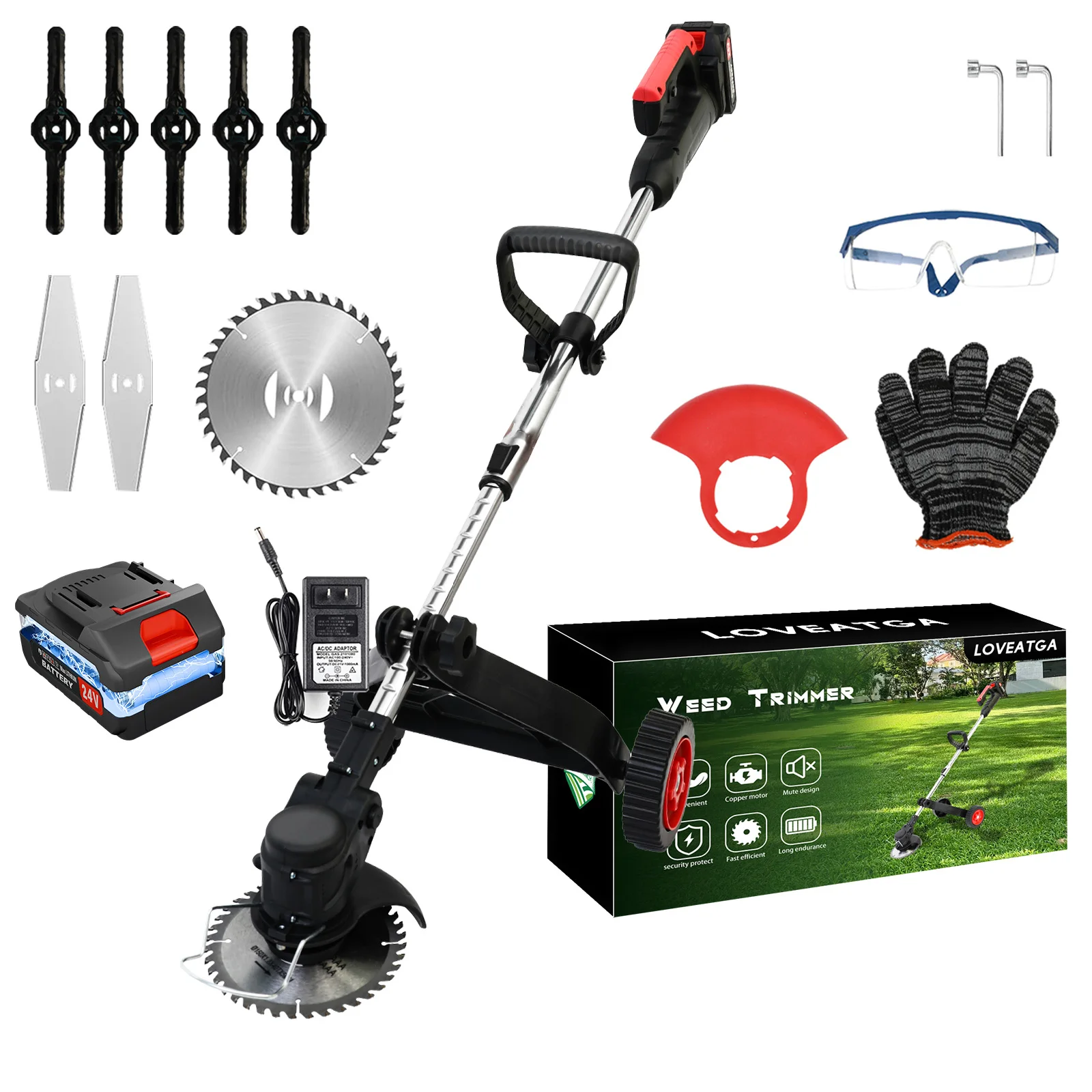 

Cordless Electric Weed Trimmer Lawn Mower Brushless 21V with 5c 1.5Ah Lithium-Ion Battery Tool for Lawn Care and Garden Yard