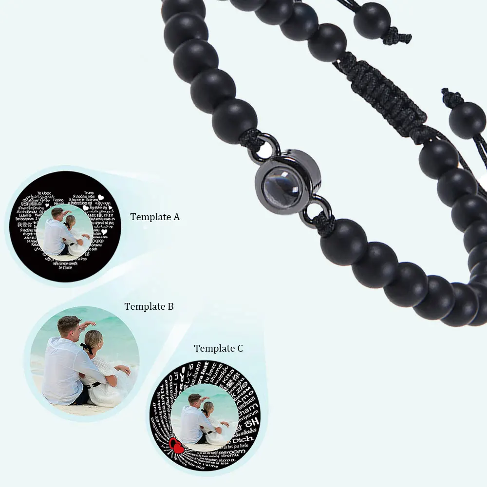 Pulsera personalizada de piedra Natural con foto, brazalete de cuentas con proyección de foto y memoria fotográfica