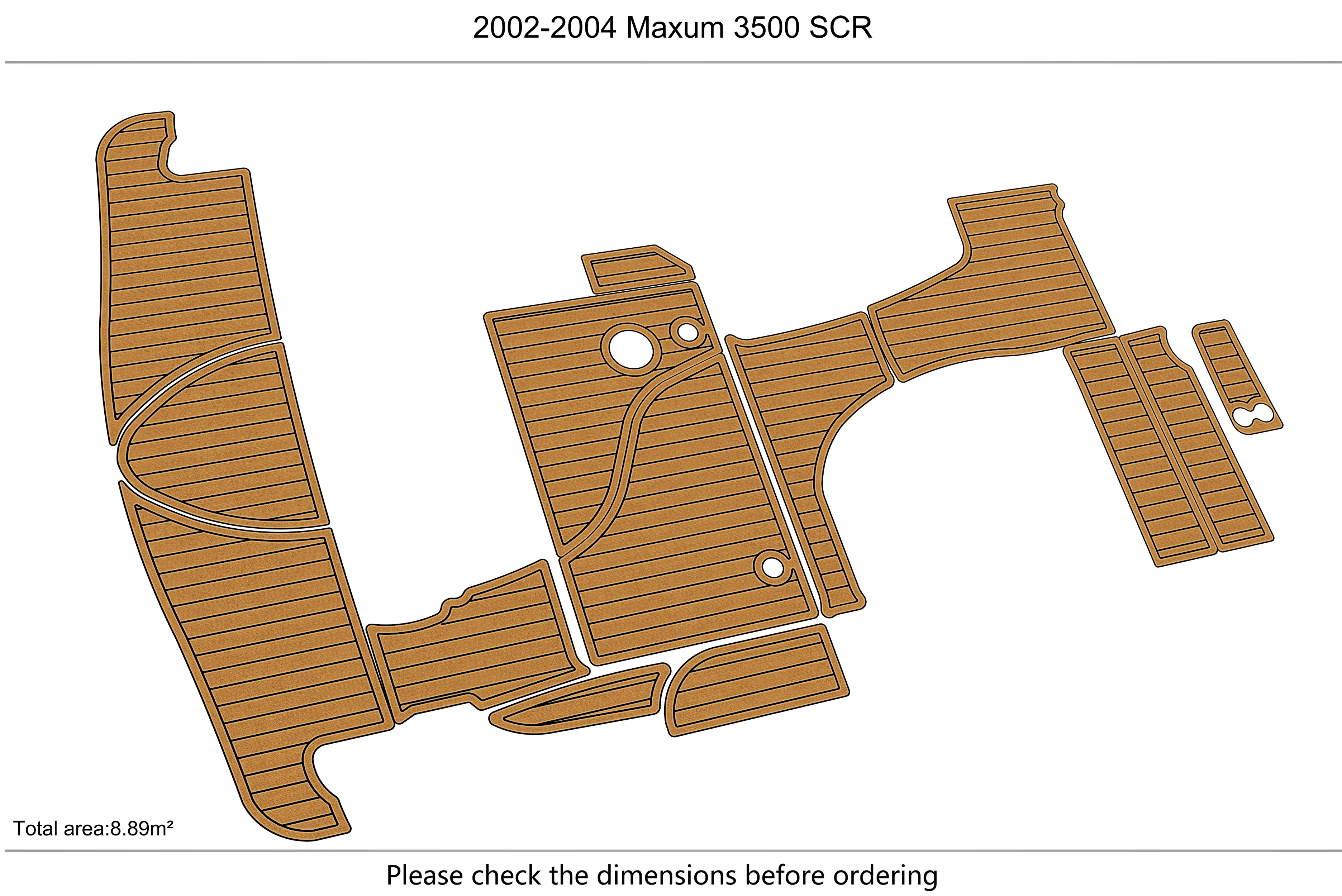 Marine Faux Teak EVA Non-Slip Mat 2002-2004 Maxum 3500 SCR Self-Adhesive 1/4