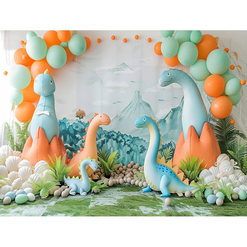 Fondo decorativo con temática de dinosaurio para fiesta de cumpleaños, accesorios de fotografía, globos de ensueño, arco, recién nacido, día de Pascua, KL-02