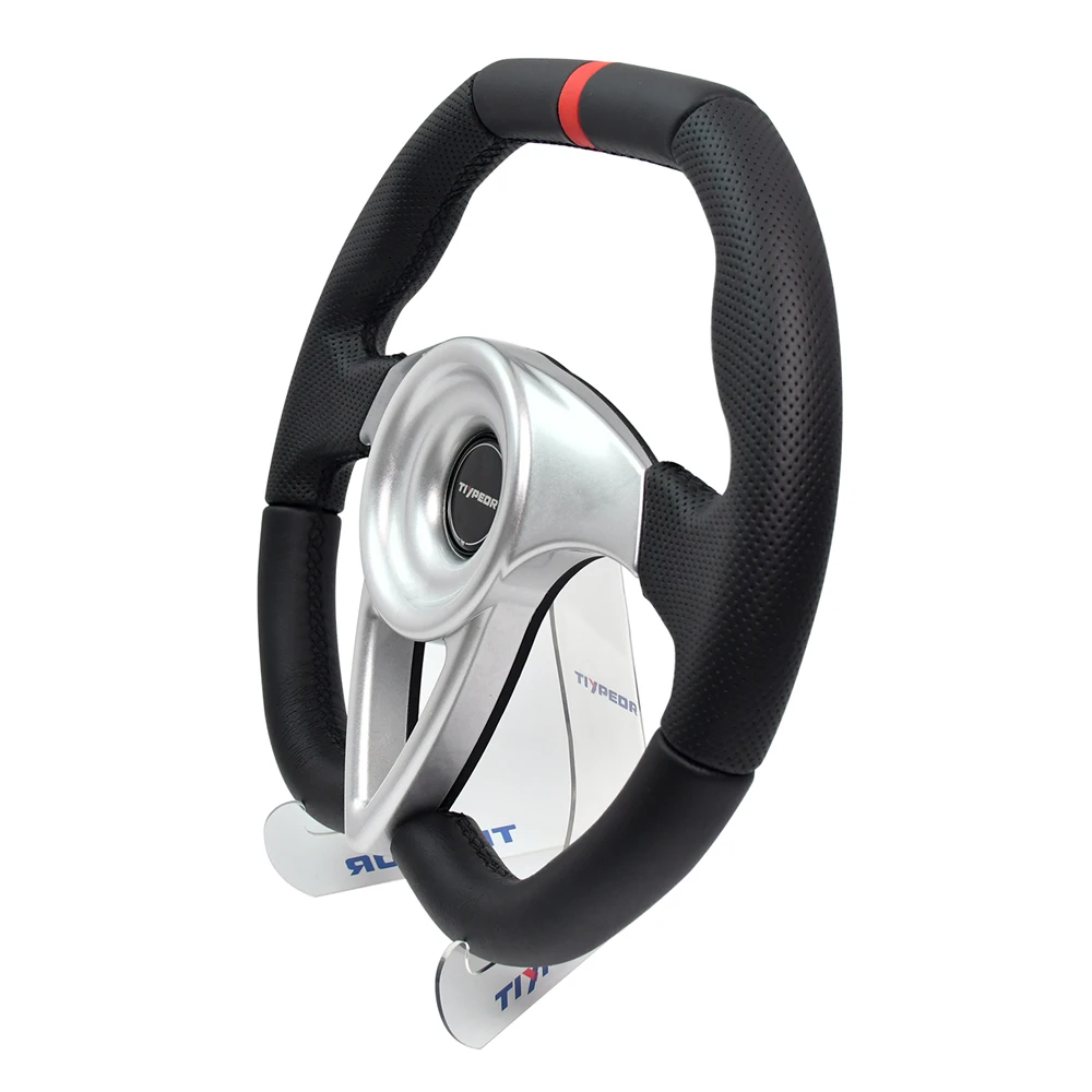TIYPEOR 350mm Universal Racing Steering Wheel Silver Aluminum Alloy D-shaped Sports Steering Wheel Without Hole Bracket