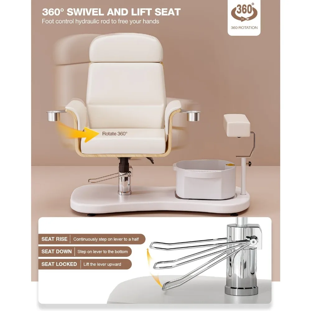 Pedicure Chair. Ergonomic Pedicure Chair No Plumbing, 360 Rotation Reclining Lift Foot Spa Chair with Adjustable Footrest