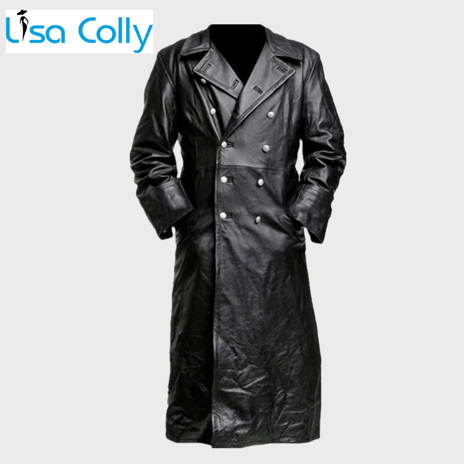 

Mens Outwear Vintage Black Lapel Pu Faux Leather Trench Coat Jacket Long Motorcycle Office Jacket