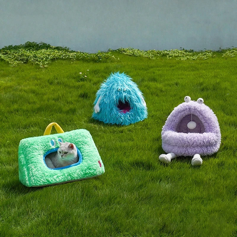 

Cat Warm Plush House Winter Wool Pet Sleep Pad Cat House Dog House Puppy Indoor Comfortable Caves Interesting Monster Shapes