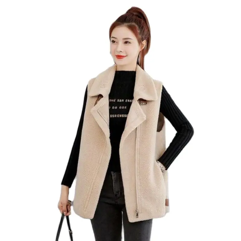 

Imitation Lambswool Grain Grain Velvet Vest Waistcoat Women Coat Short Korean Version Autumn And WinterJacket Pocket Female Vest