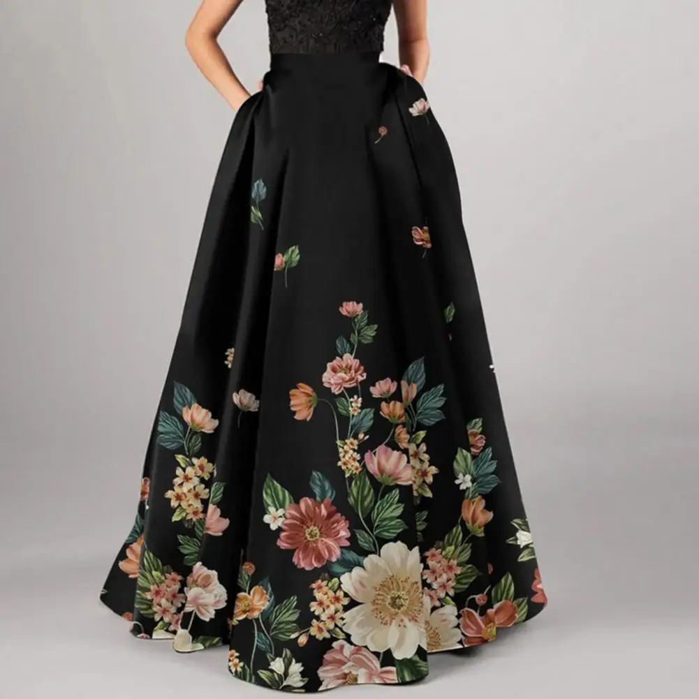 Vrouwen Maxi Rok Bloem Bedrukt Hoge Taille Rok Rits Half-Opening Zacht Bohemian Losse Lange Vrouwen Rok Feest Prom Strandrok