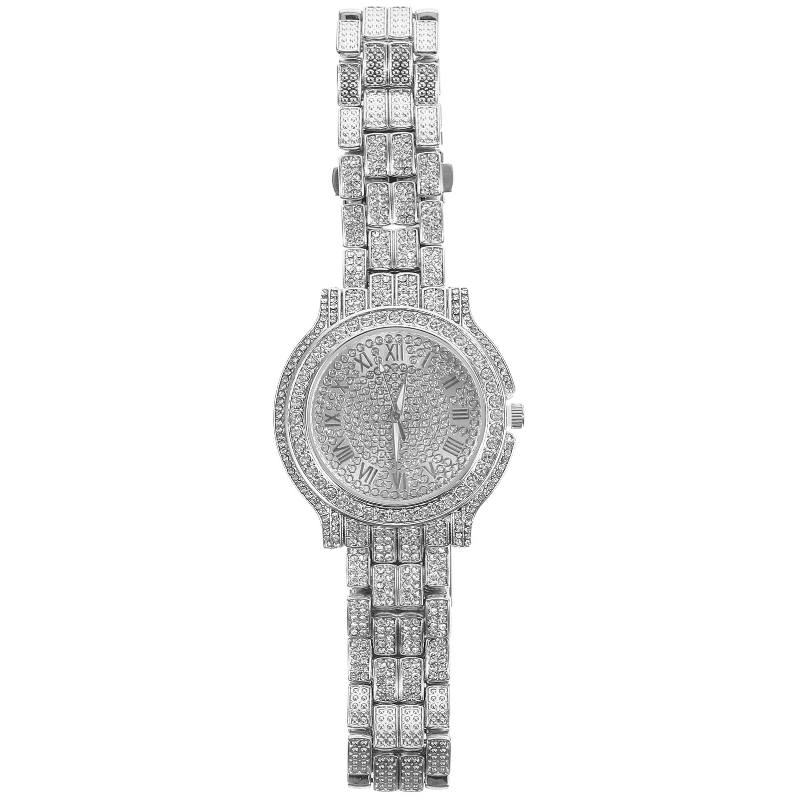 Rhinestone Ladies Watch Quartz Wrist Watches Women Silver Rhinestones Decorative Timepiece Stylish Practical Casual Fashion