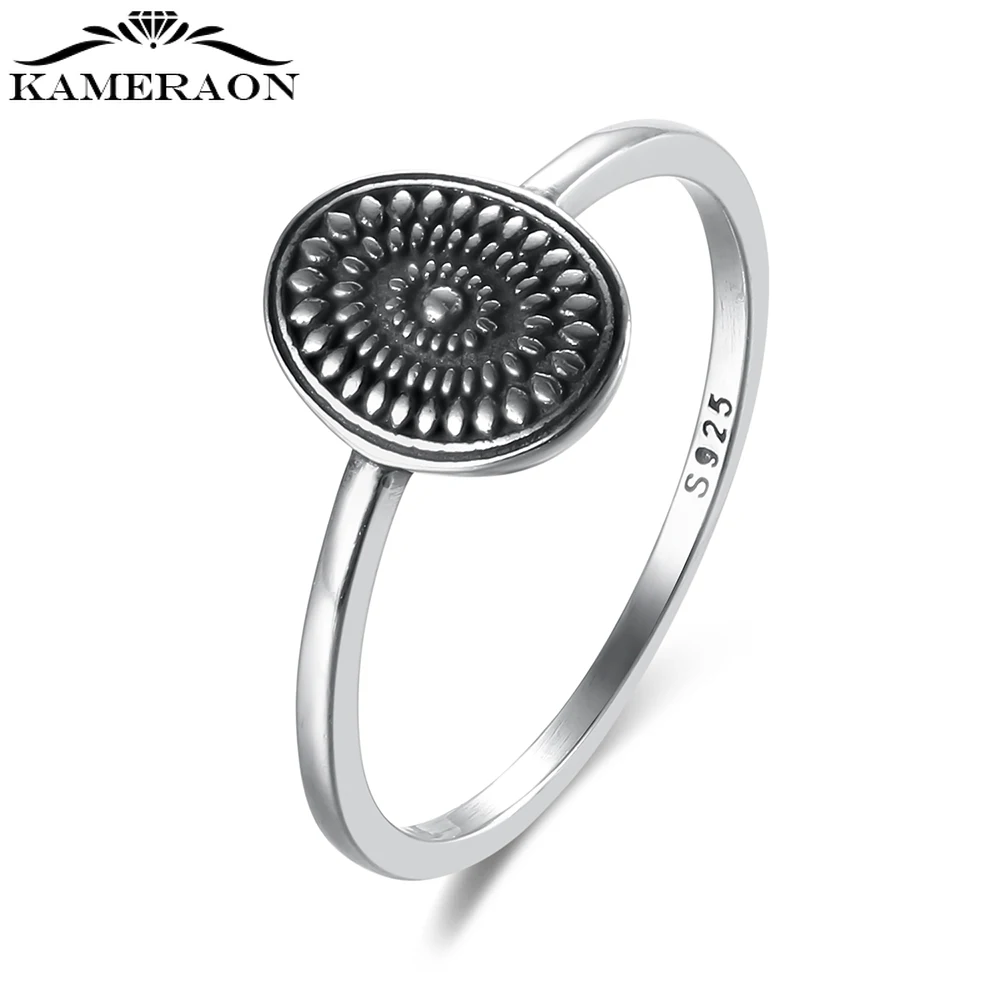 KAMERAON Retro Bohemian Original 925 Sterling Silver Finger Rings for Female Women Friends Couple Engagement Party Jewelry Gifts