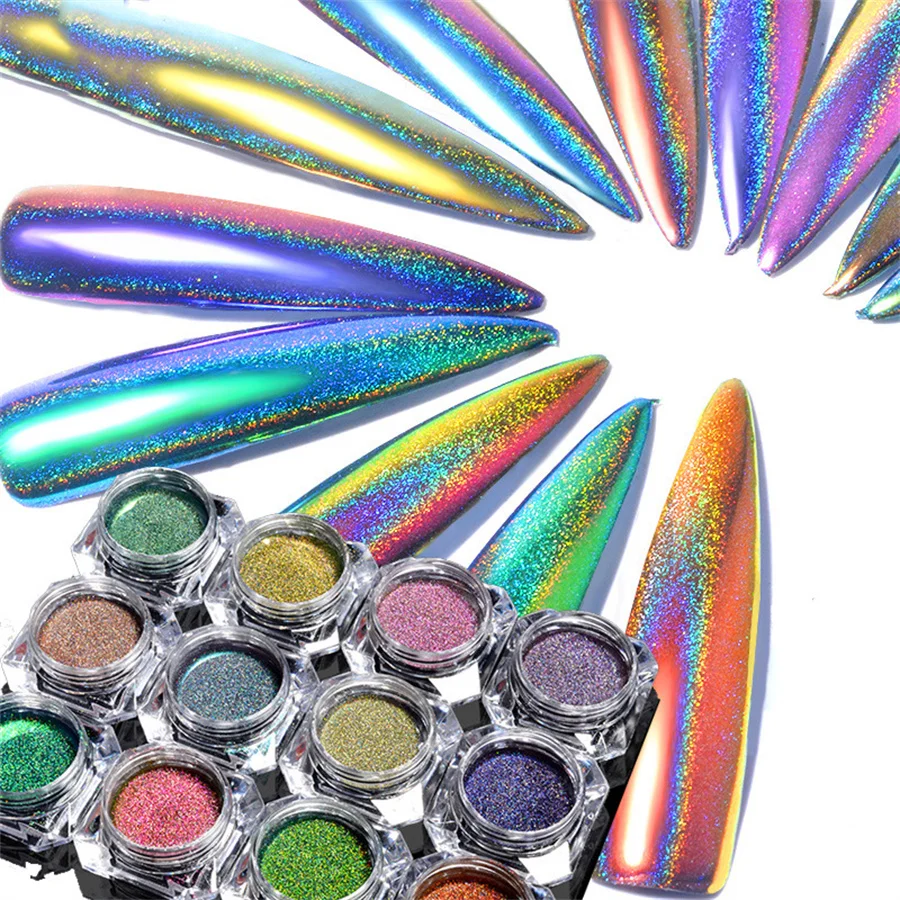 12 Colors Chrome Nail Powder Kit, 12PCS Chrome Powder 0.035mm 1/700 Laser Chameleon Rainbow Powder For Gel Nails Glitter image 2