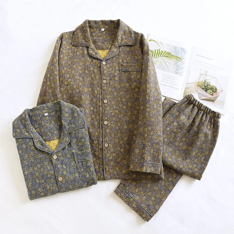 Cotton Trouser Home Suit Men's Long Sleeve Print Pajamas Set Long Pants Large Size Pyjamas Men Clothes for Autumn