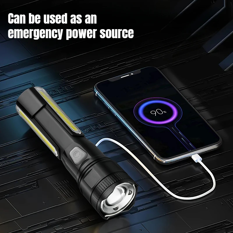 Outdoor Strong Light Flashlight Super Bright Home Portable Charging Multi Functional Mini LED Long Range Warning Camping Torch