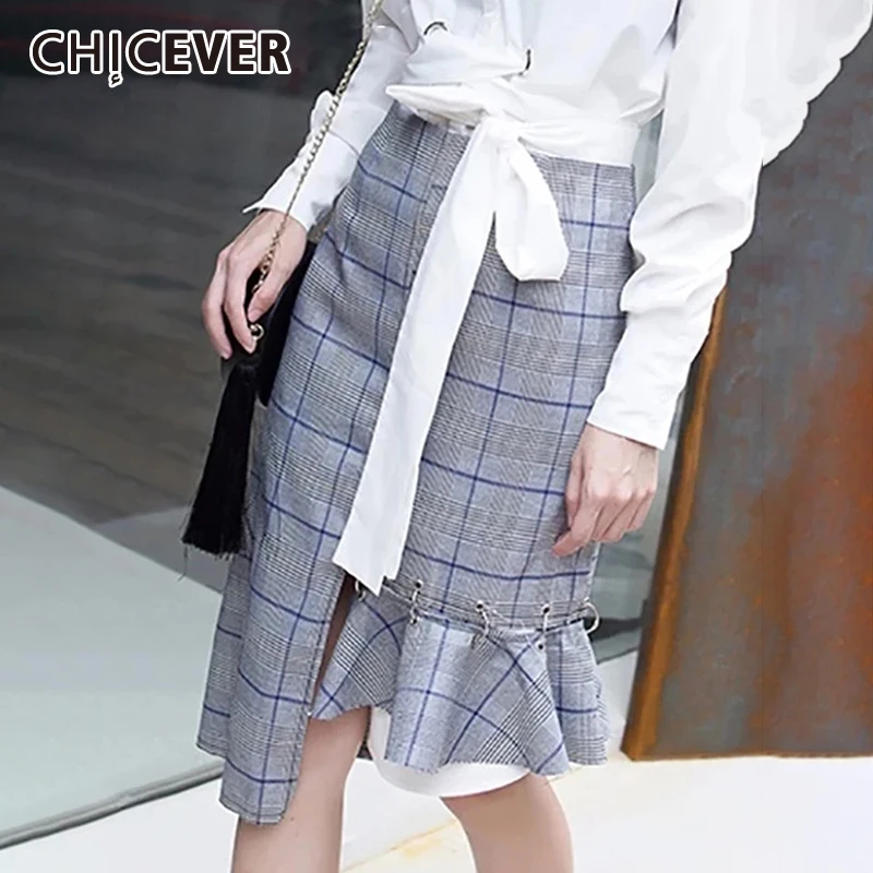 

CHICEVER Hit Color Loose A Line Skirts For Women High Waist Patchwork Zipper Irregular Hem Casual Streetwear Skirt Female Style