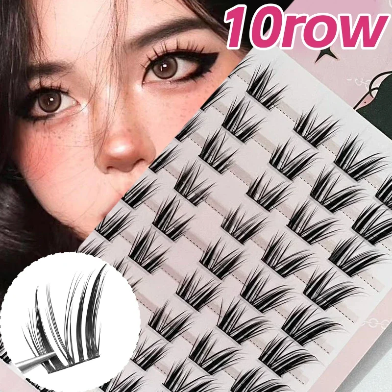 10 แถวมังงะแมวขนตาปลอม Cluster DIY ธรรมชาติไม่มีกาวขนตาทุกวันแต่งหน้า 3D Wispy Lashes Extension