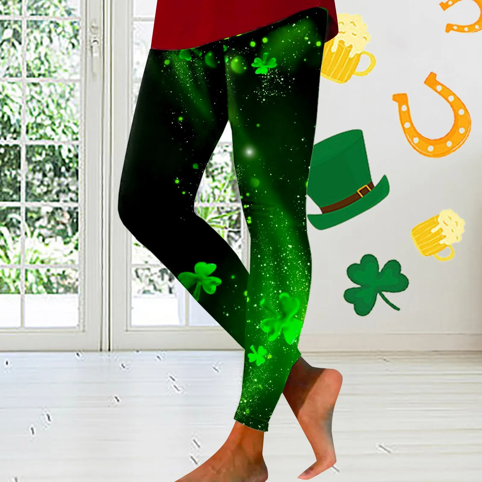 

Stylish Skinny Green Printed Leggings For Saint Patricksst Paddys Day Sports Gym Yoga Sports Gym Workout Pants Sexy Hot Tights