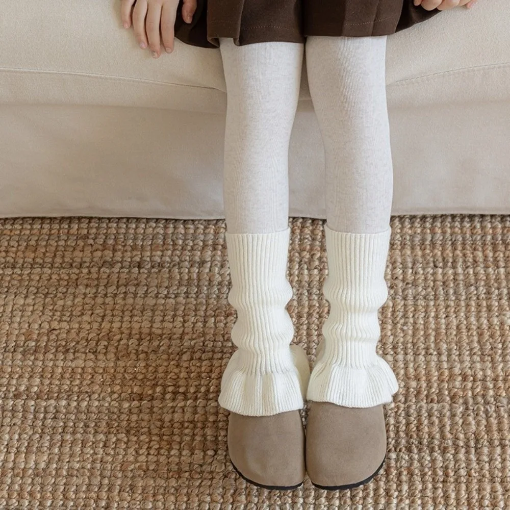 

New Solid Color Leg Warmers Knitted Thickened Mid-Calf Sock Horn Lolita Middle Tube Socks Gift