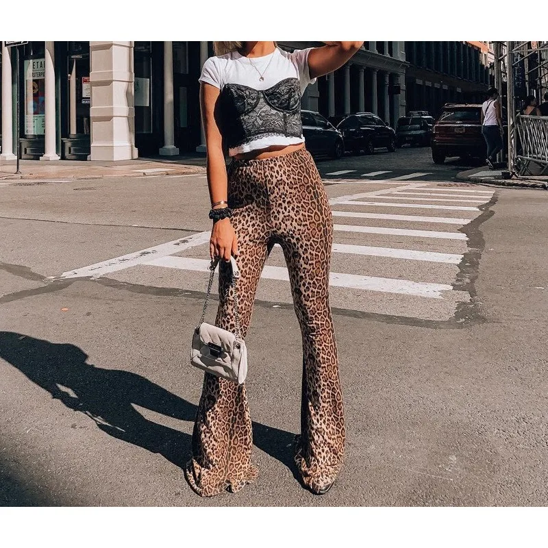 2025 Women's New Leopard Print High Waist Bottom Flared Pants
