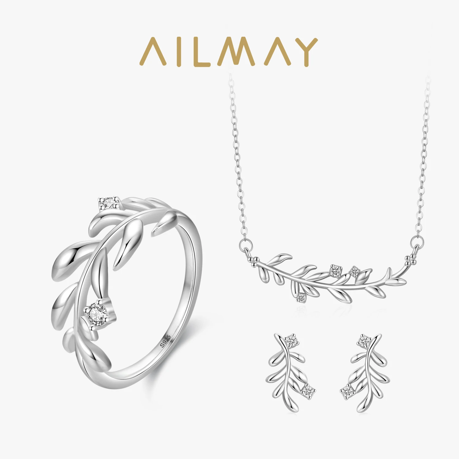 

Ailmay реальные 925 стерлингового серебра дерева листья и ветви серьги-гвоздики набор украшений для женщин и девочек вечерние аксессуары для ювелирных изделий