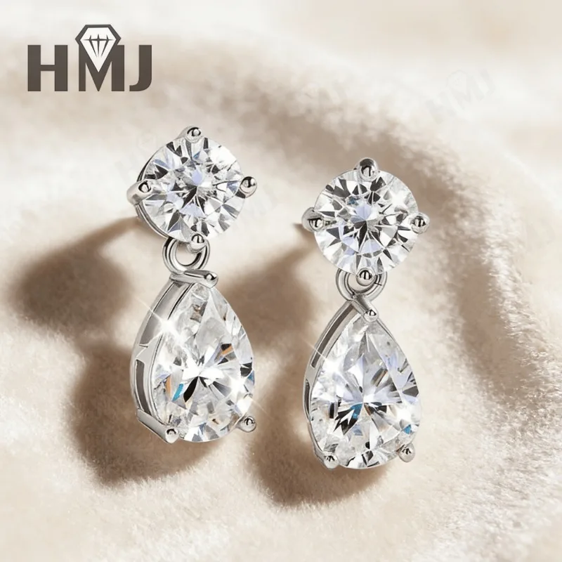 

6CT Round & Pear-Cut Moissanite Earrings D White/Black/Champagne/Vivid Blue Moissanite S925 Silver Fishion Jewely Hypoallergenic