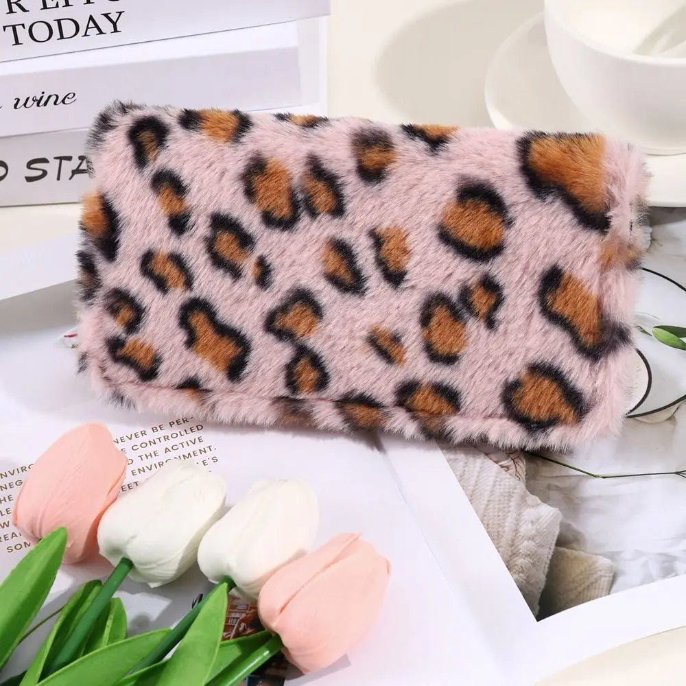 트렌드 플러시 제로 지갑 레오파드 프린트 다기능 카드 가방 휴대용 대용량 지갑