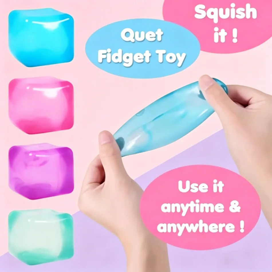 Squeeze Toys High Density Gel Ice Cube Toy Square Decompression Vent Squishy Stress Ball Squeeze Toy Stress Relief Sensory Toy