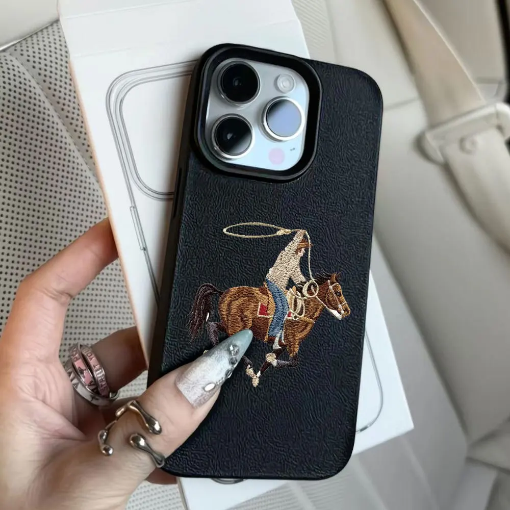 Luxuriöse Reithaut-Leder-Handyhülle mit Litschi-Muster für iPhone 17 16e 16 15 14 13 12 11 Air Pro Max Plus X XR XSMax Stoßfest