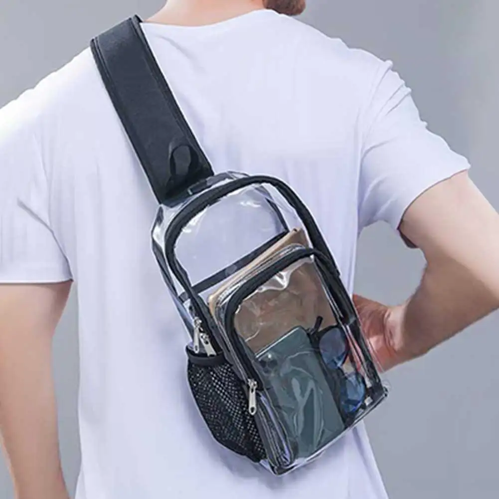 

Transparent PVC Ladies Handbags Stadium Approved Female Sling Chest Pack Waterproof Casual Portable Simple for Weekend Vacation