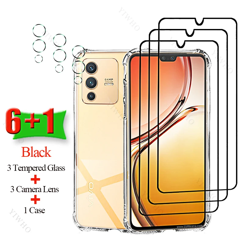 6+1 Tempered Glass Screen Protector for Vivo V23 5G Soft Silicone Case Camera Lens for Vivo V 23 5g 6.44