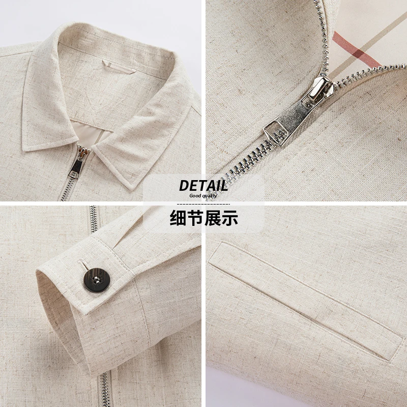 Linen Lightweight Breathable Spring Autumn New Turn-down Collar Luxury Men's Jacket Simple Men's Topwear for Middle-aged And You