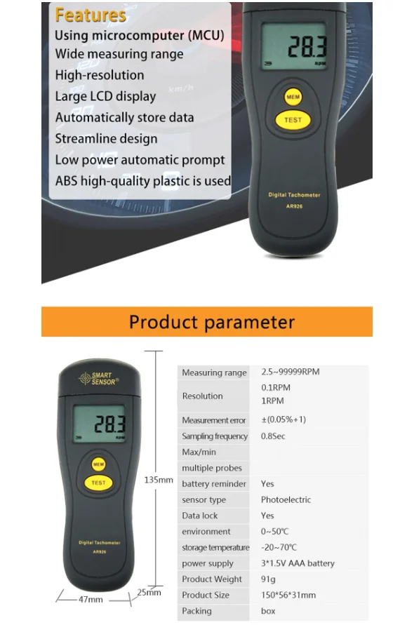 Tachometer 2.5~99999RPM LCD photoelectric Tachometer Test Meter Speedometer RPM Meter Tools