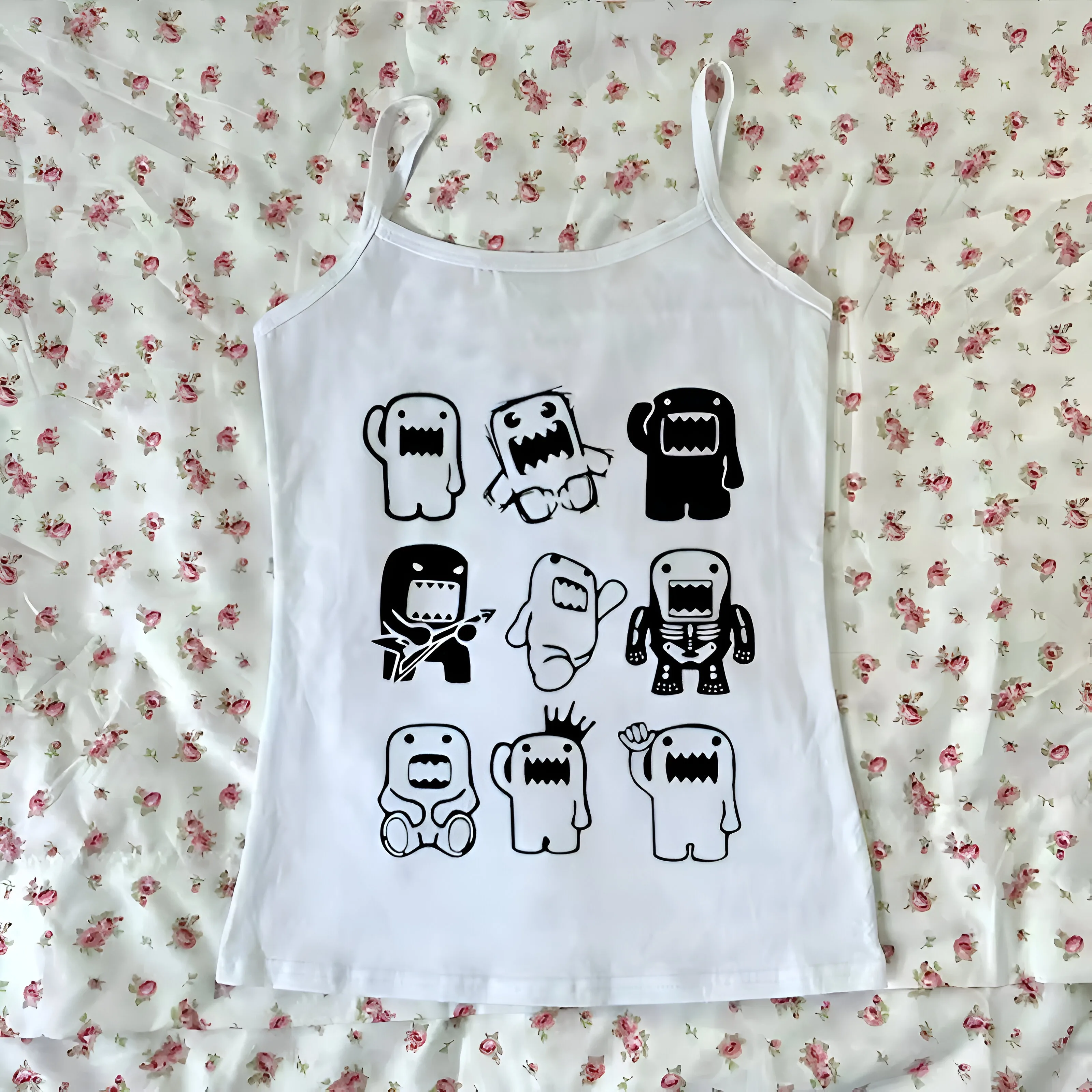 

Punk Y2k Clothes Gothic Aesthetic Cute Sleeveless Camisole Cartoon Letter Print Grunge Crop Top E-girl Corset Tank Top Baby Tee