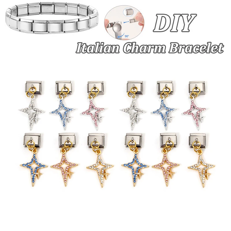 1 قطعة الفولاذ المقاوم للصدأ الإيطالية سحر الروابط فضية اللون مستطيل ستار متعدد الألوان حجر الراين مشبك لصنع المجوهرات سوار ذاتي الصنع