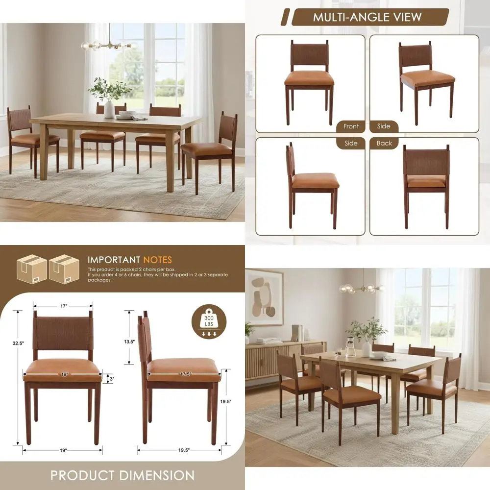 

Brown aux Leather Dining Chairs Set o 4, Century ern Upholstered Dining Room Chairs with Woven Back, ArmlKitchen Chairs with Wal