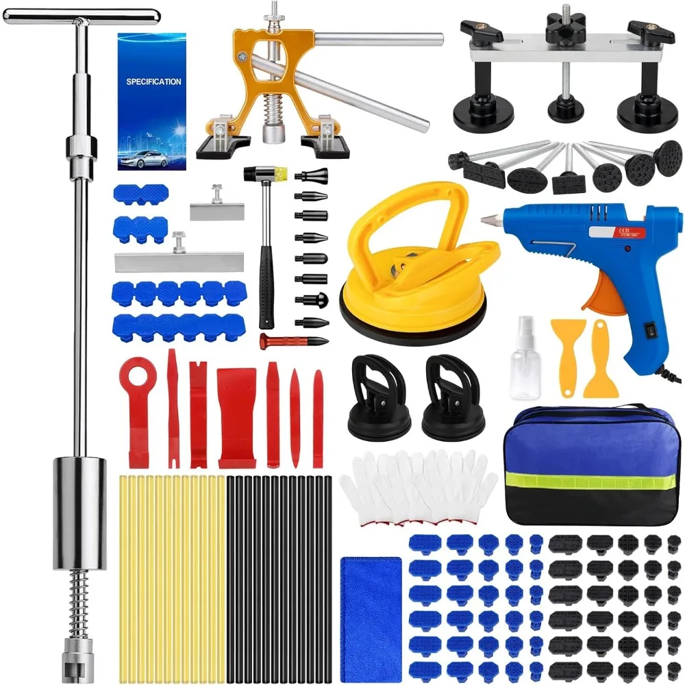 

135Pcs Car Dent Repair Kit with Slide Hammer, T-bar, Golden Lifter & Bridge Puller for Auto Body Removal