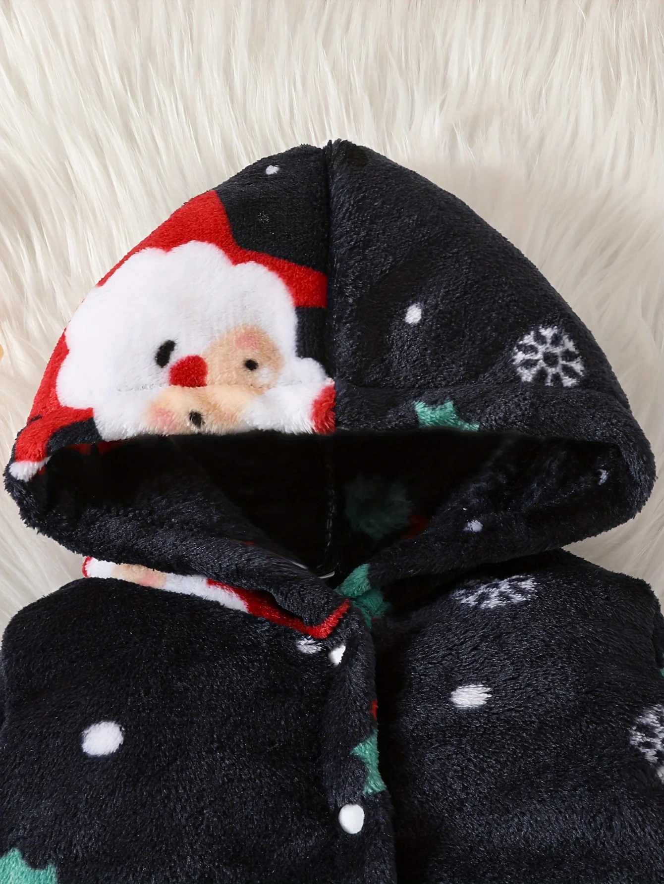 Baby 0-2 years old Autumn/Winter Christmas Cute Snowflake Santa cartoon pattern hooded furry crawling suit