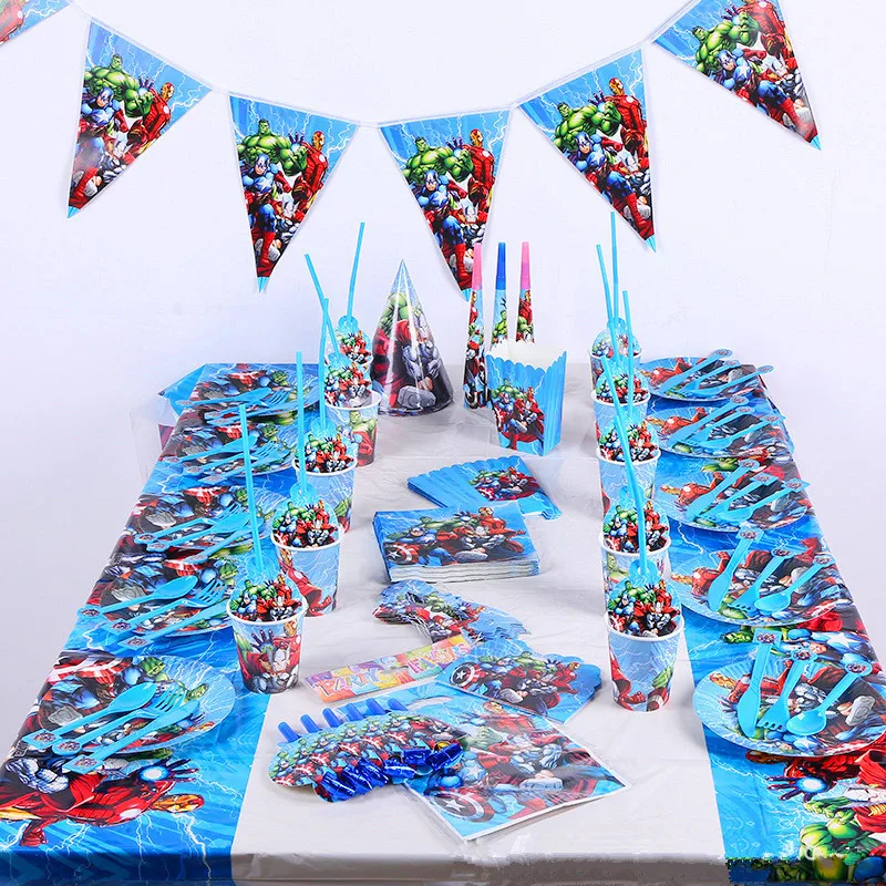 Avengers SuperHero Feestartikelen Decoraties Kinderverjaardag Wegwerpservies Tafelkleed Superheld Feestthema Gunsten Jongen Set