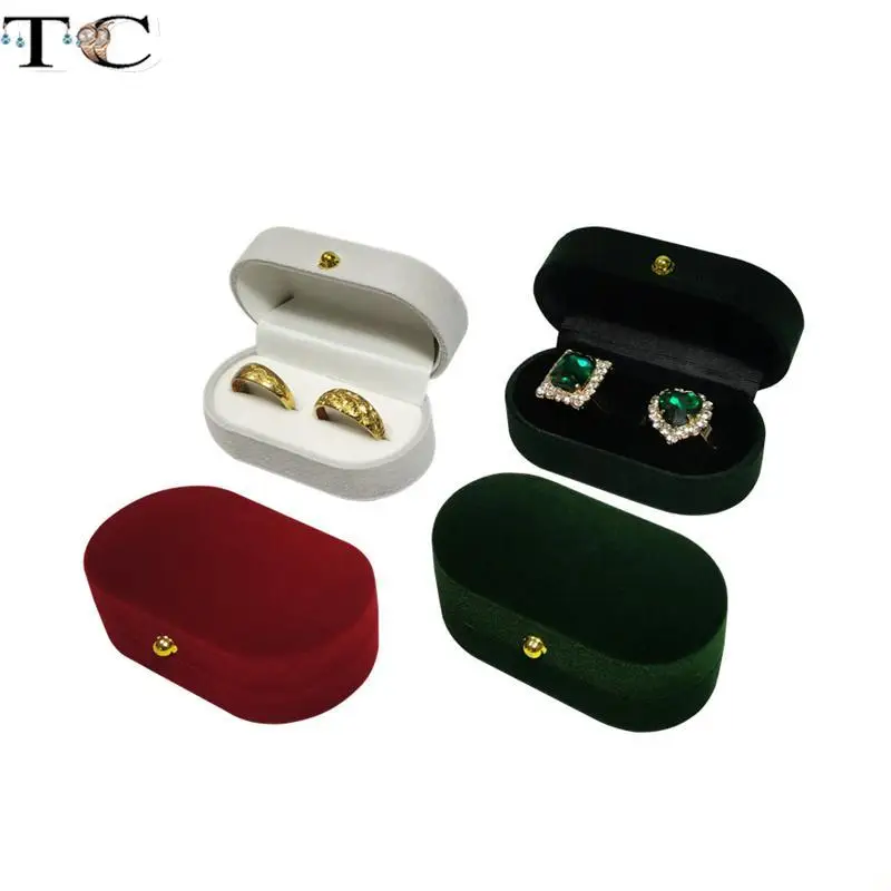 Corduroy Jewelry Storage Box Oval Proposal Ring Box Double Ring Stud Earrings Display Collection Box