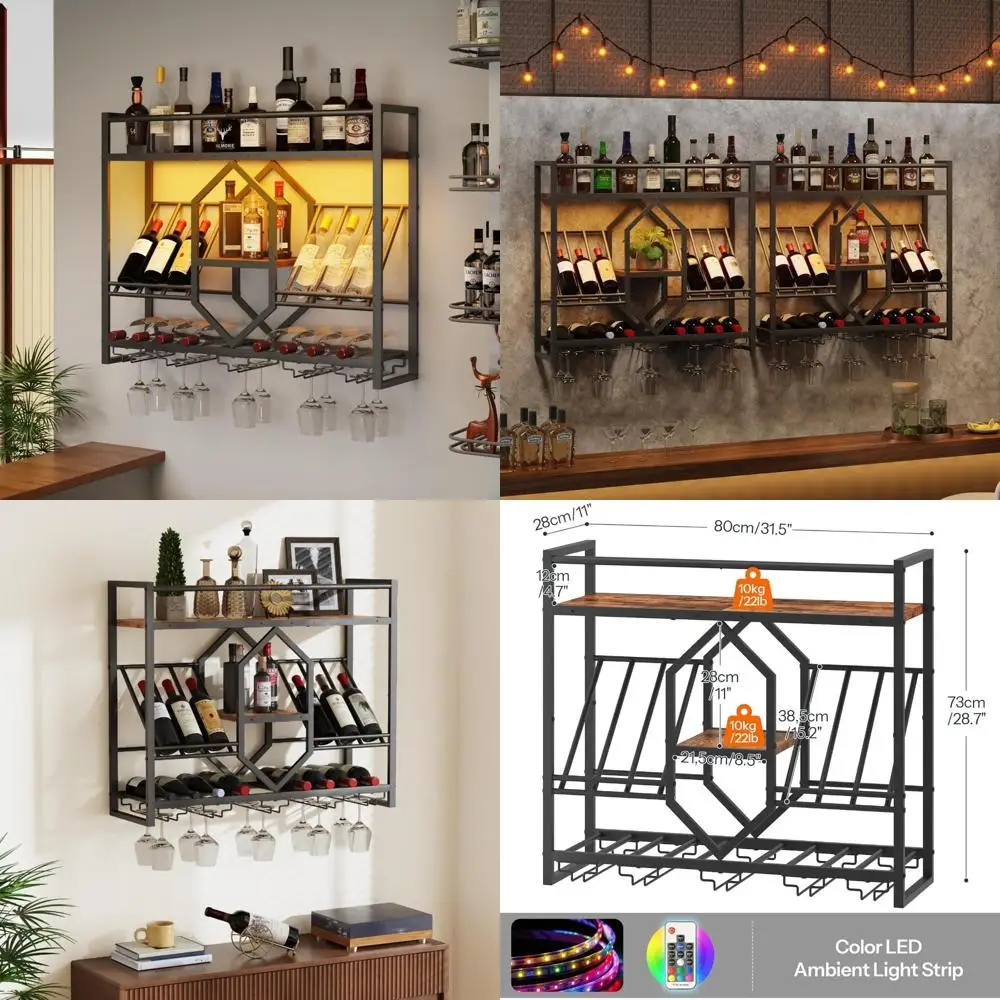 

Установленная винная полка со светодиодной подсветкой, полка 31,5 для вина и стекла, подвесная перекладина для бутылок с ликером