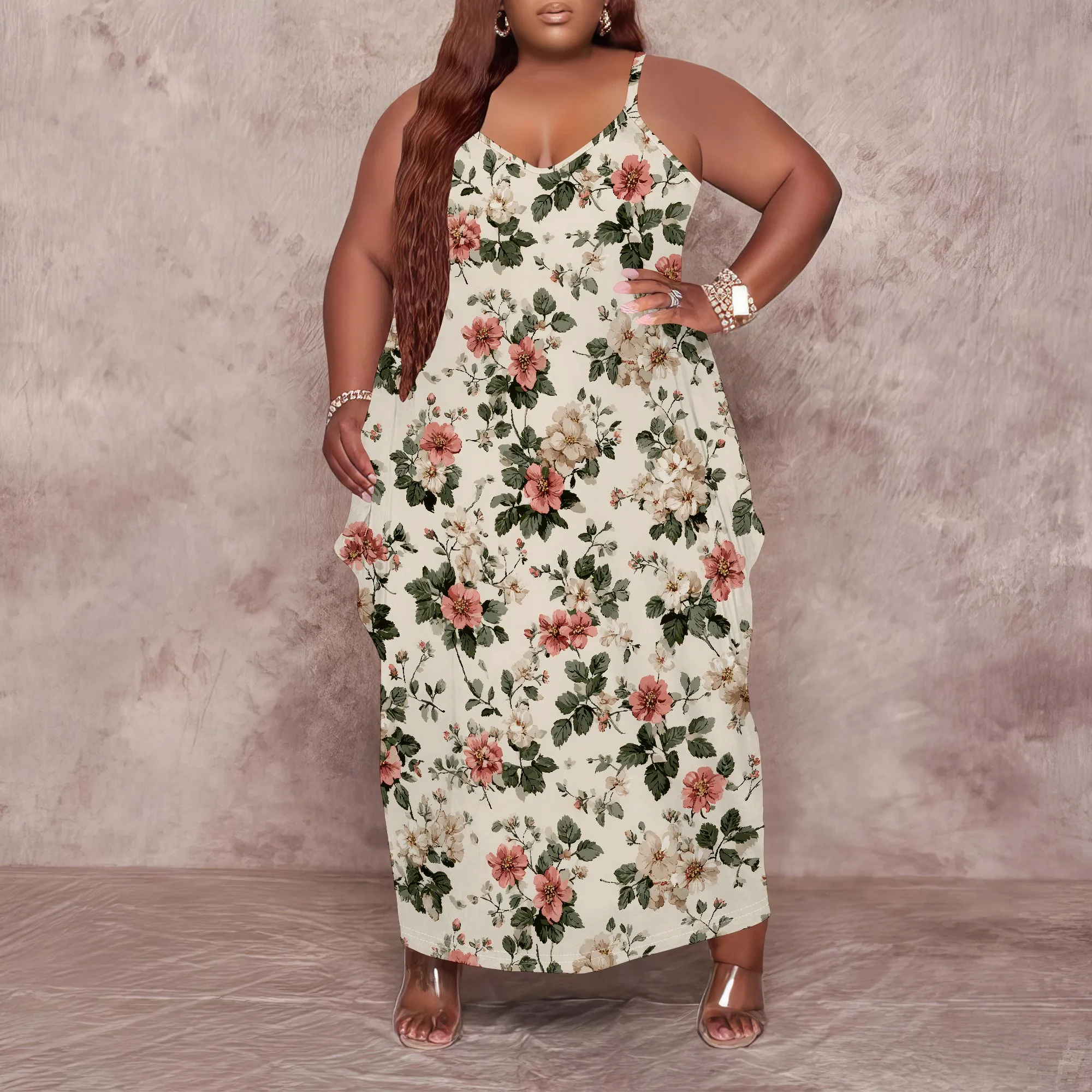 

Women's Plus Size Cold Shoulder Short Sleeve Thigh Long Dress