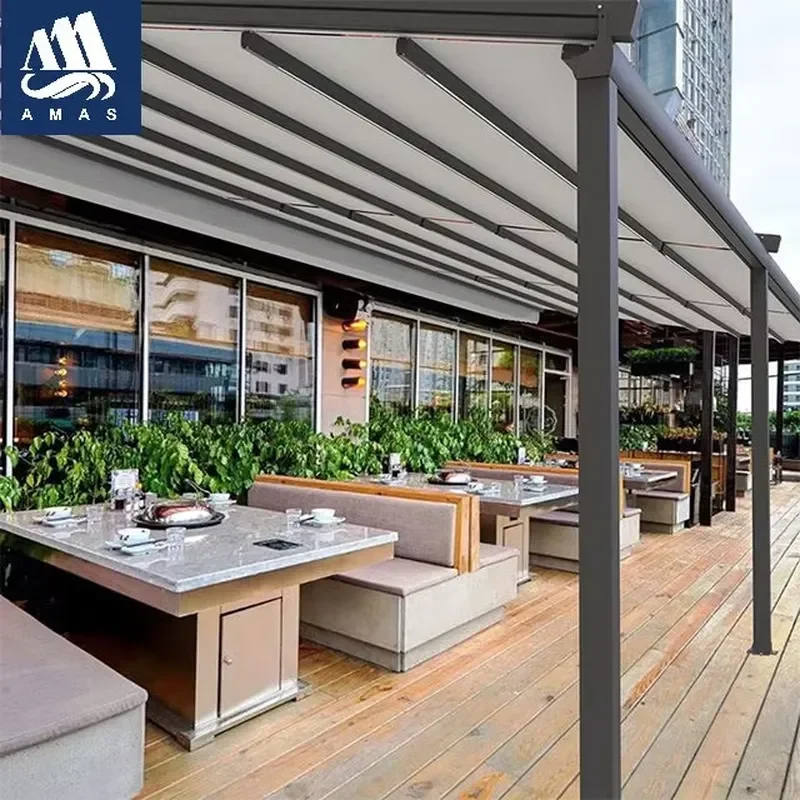 Motorized Retractable Pergola for Outdoor Aluminum PVC Folding Awning with Remote Control for Luxury Balcony Garden