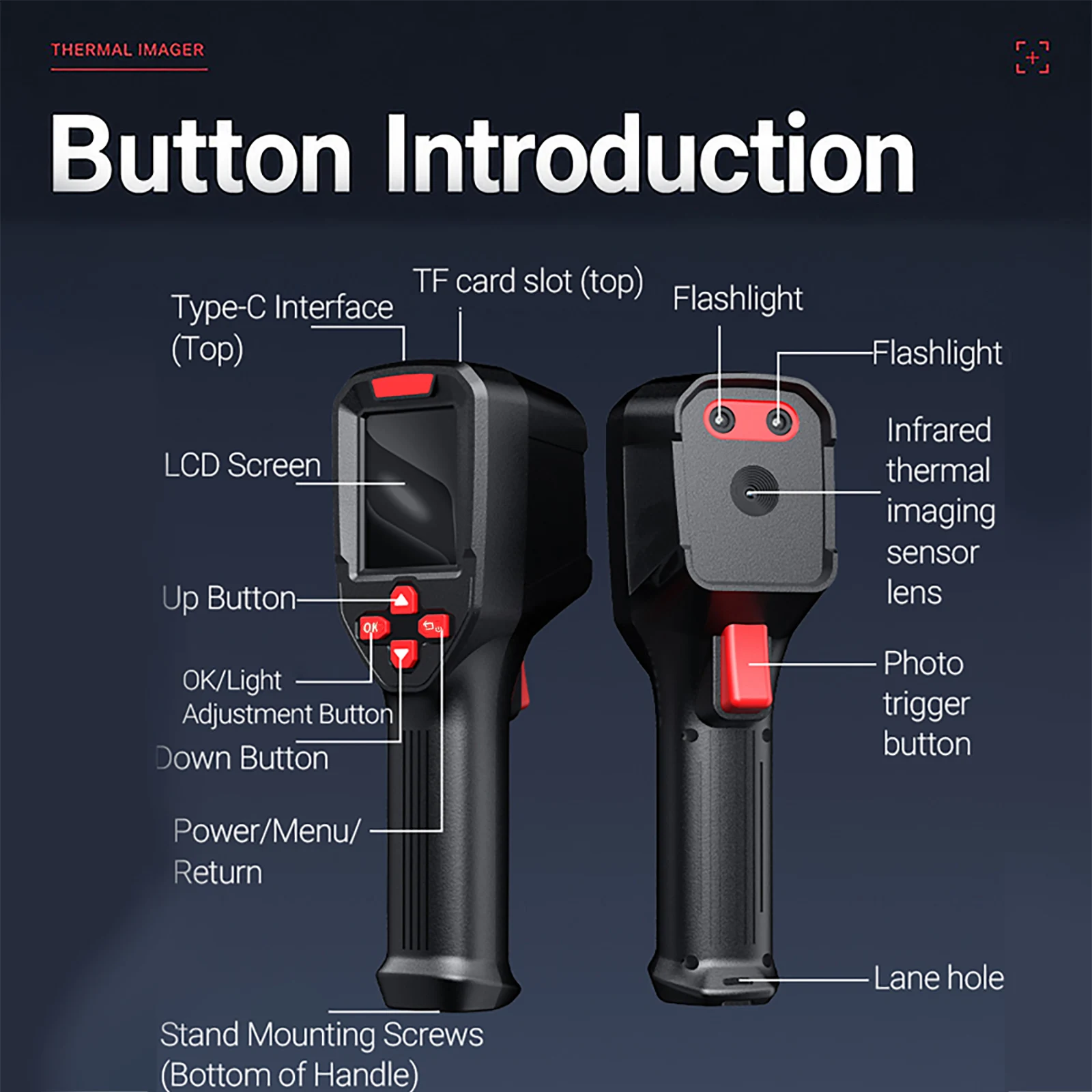 Thermal Imaging Camera Handheld Infrared  -20℃~550℃ Rechargeable Dustproof Anti-Drop For Electrical HVAC Inspection