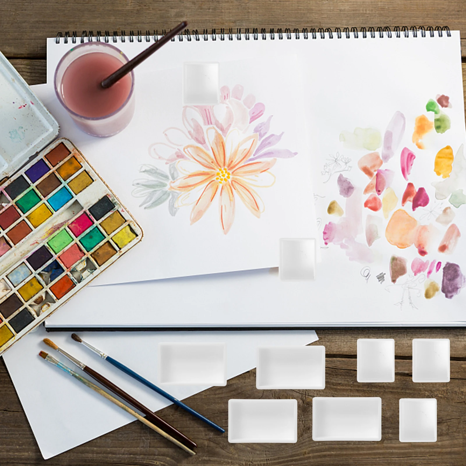 

1 Set Empty Watercolor Paint Pans Plastic Full Half Diy Painting Drawing Supplies For Acrylics Artists Students White Color