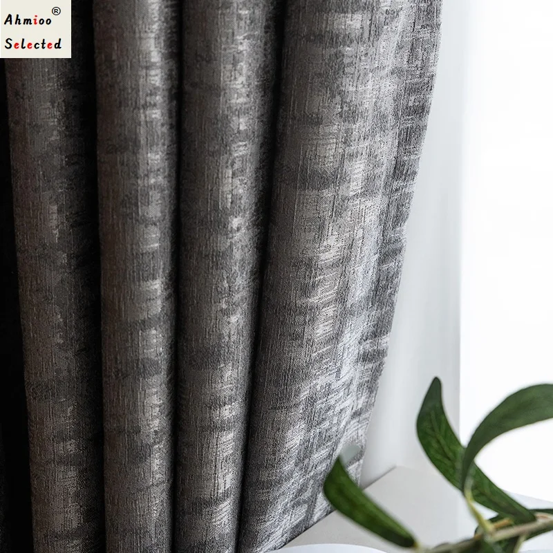 Brand New Stone Texture Blackout Curtains for Living Room Bedroom, Nordic Simple Luxury Solid Grey Window Drapes,Custom sizes