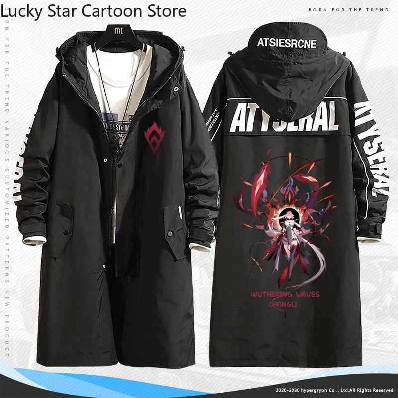 أنيمي Wuthering موجات Changli لعبة تأثيري حلي طويلة خندق معطف سترة الخريف الشتاء موضة عادية كول للجنسين سترة واقية