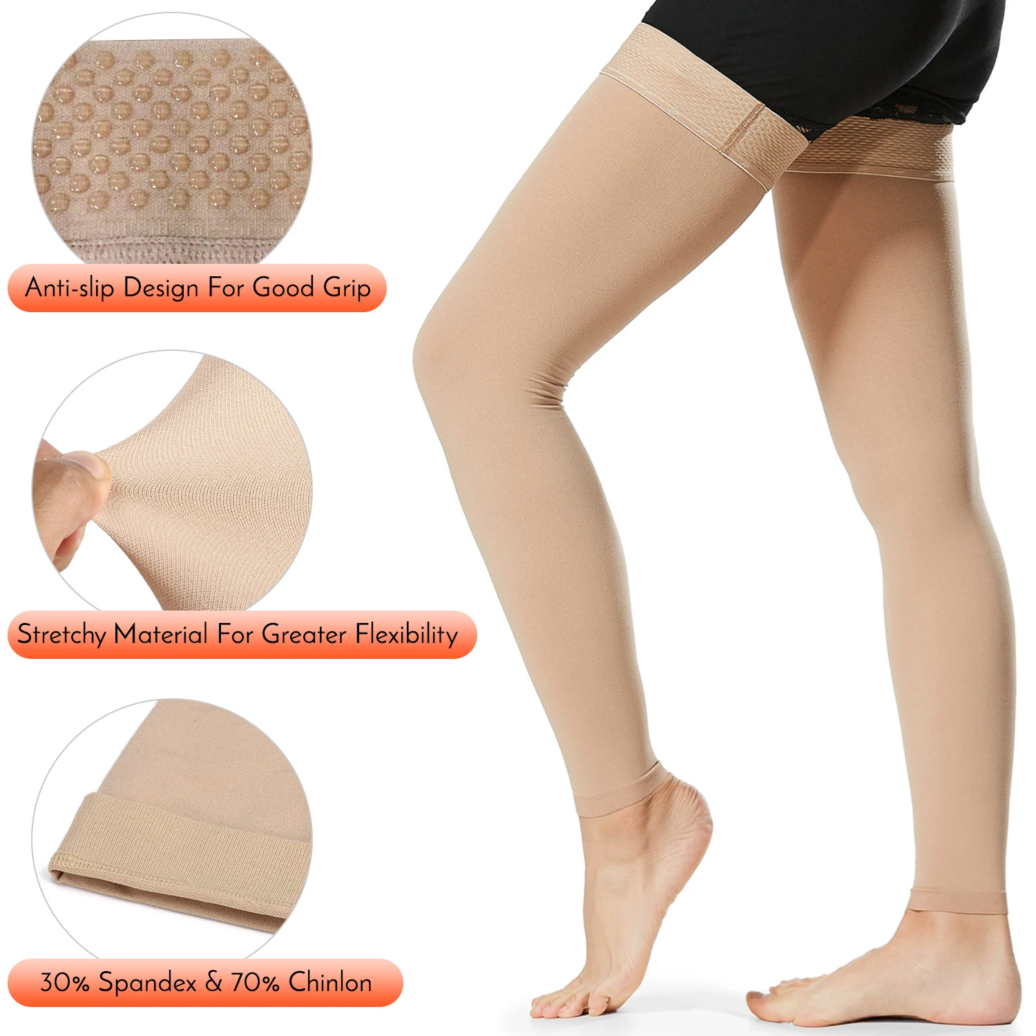 Open Toe Knee-High Compression Stockings Varicose Veins Stocking Compression Brace Wrap Shaping for Women Men 18-21mm