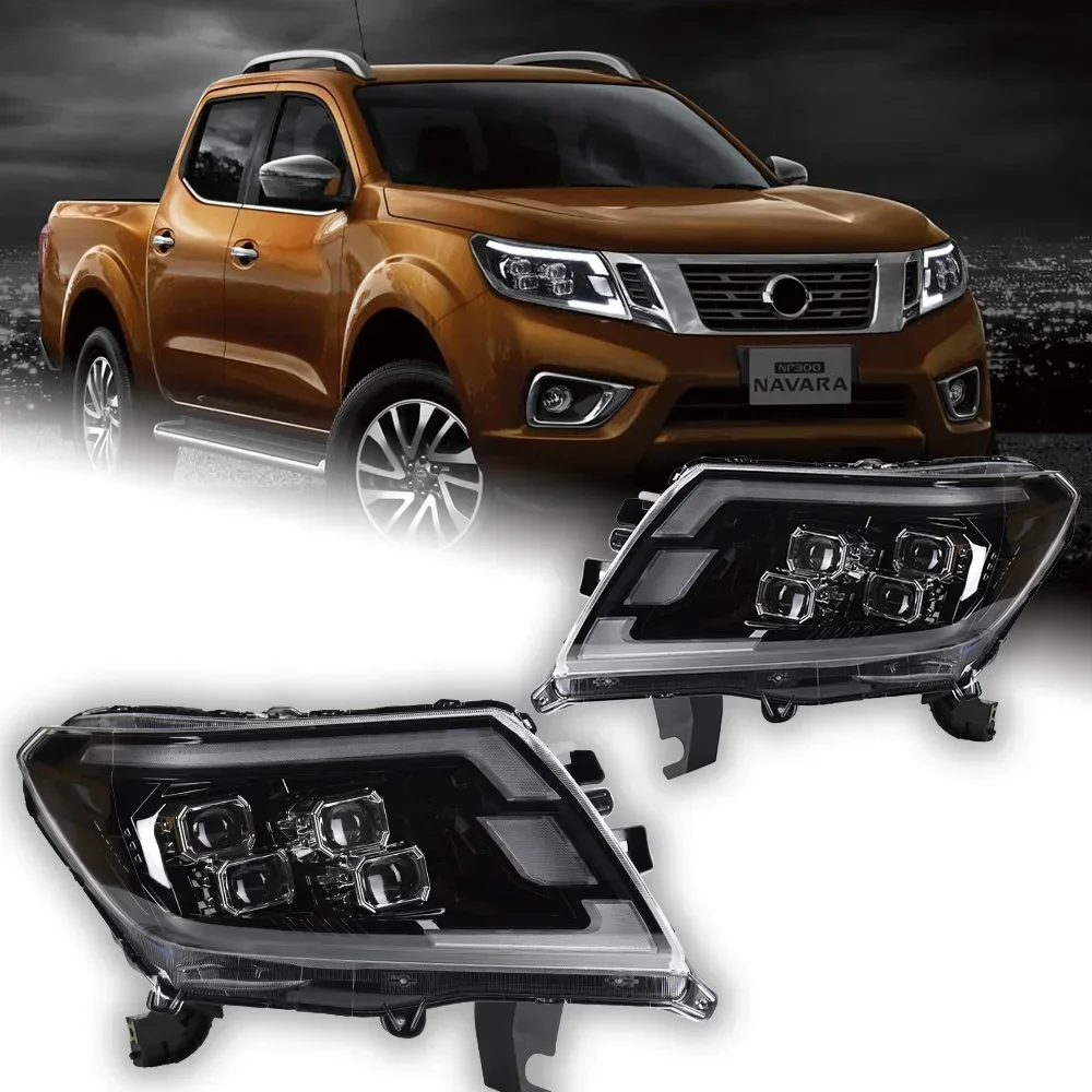 Car LED Headlights for Nissan Navara, Headlight Projector Lens, NP300, Dynamic Signal Frontier Head Lamp, DRL, 2015-2021