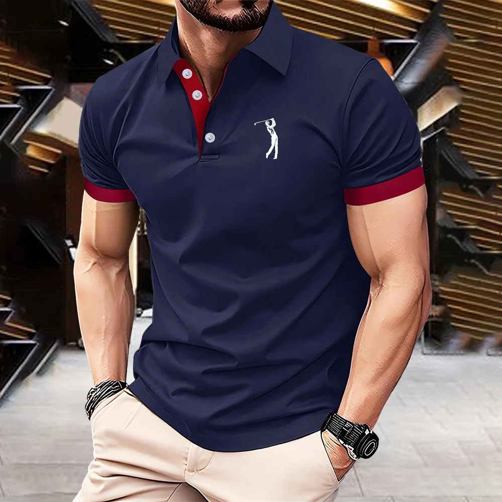 Fashion 3D Letter Stripe Print Polo T Shirt For Men Business Casual Lapel Short Sleeve Loose Tee Top Summer Breathable Golf Wear