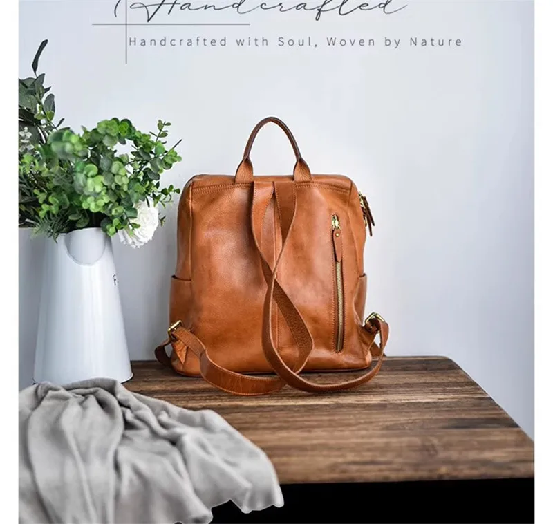 weekend party luxury first layer cowhide women backpack simple fashion travel designer handmade genuine leather ladies schoolbag