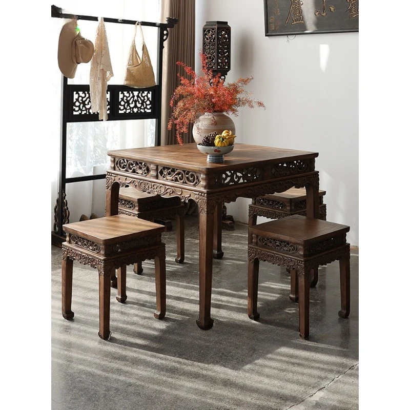Antique dining table and chairs square table tea room restaurant dining table