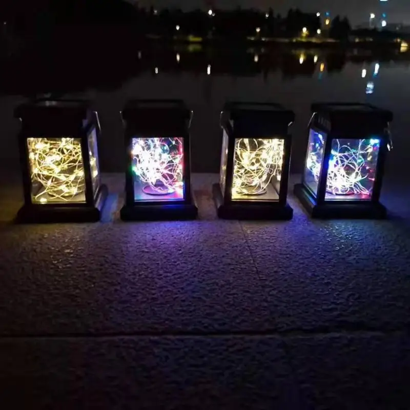 1 قطعة ديكور حديقة الرجعية أضواء الشمسية في الهواء الطلق معلقة شمعة فانوس مصابيح أرضية إضاءة المناظر الطبيعية