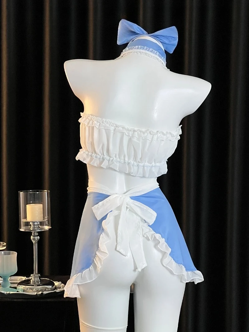 Gentle and Pure Sweet and Obedient Maid,Halter and Strapless Suit,Slit Apron,Atmospheric Date Night Wear,Perfect for Role-Play